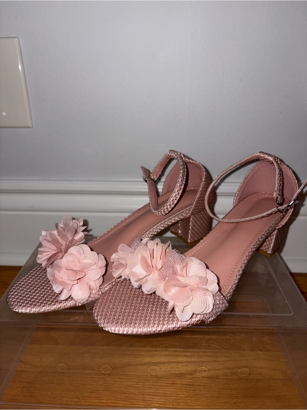 Women's Pink Floral Block Heel Sandals